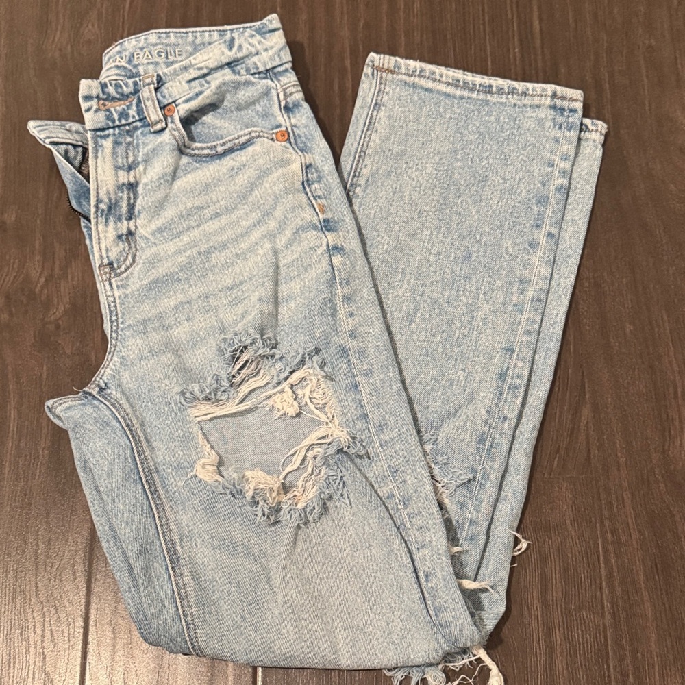 American Eagle Outfitters Light Blue Straight Leg Jeans Stretch